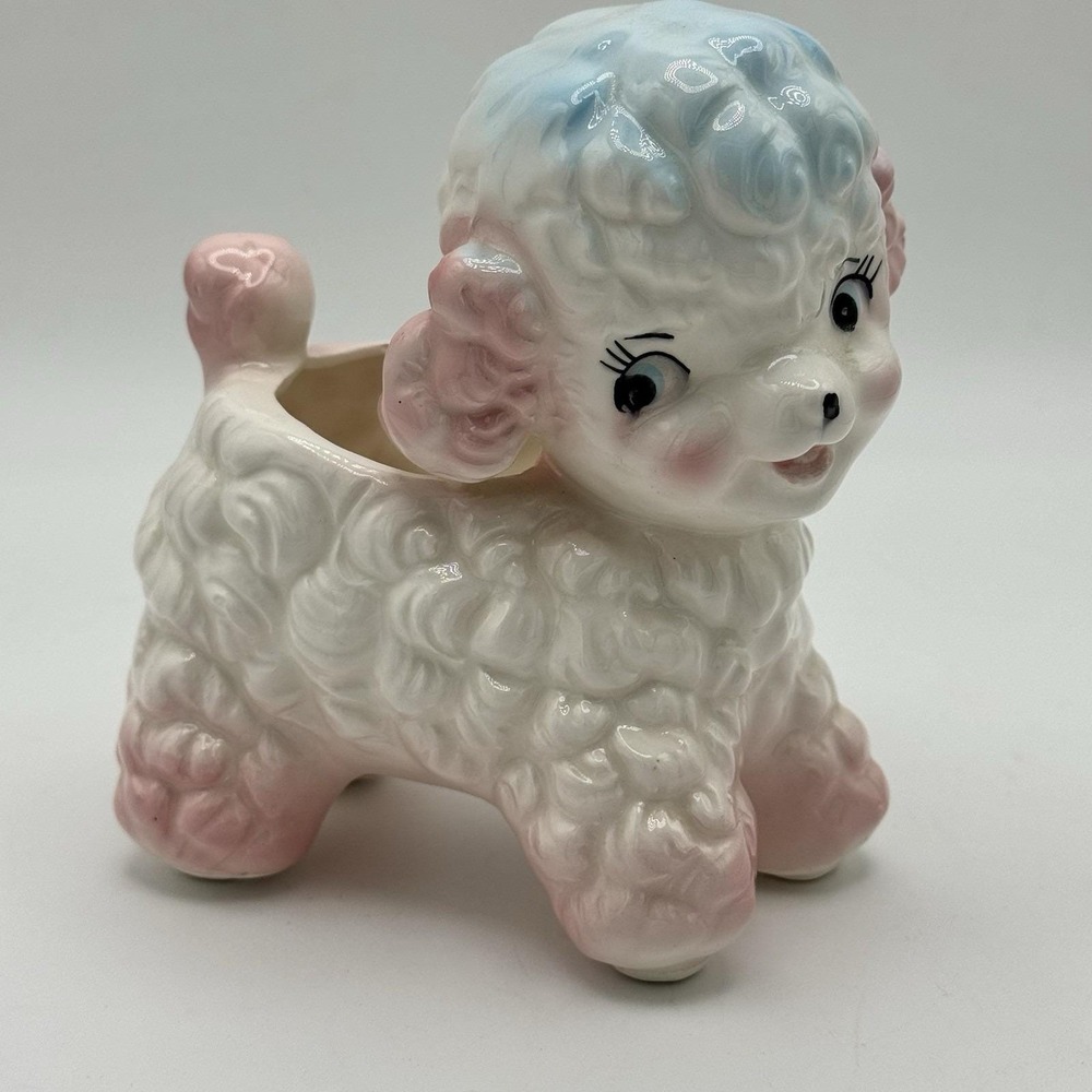 Vintage Ceramic Lamb Sheep Planter Pastel‎ Pink Blue Samson MCM (Chip)